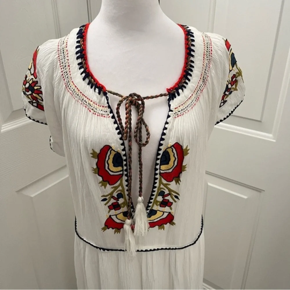 Free People White Embroidered Maxi Dress Boho Cottagecore Hippy Y2K Romance 43” - Picture 5 of 14